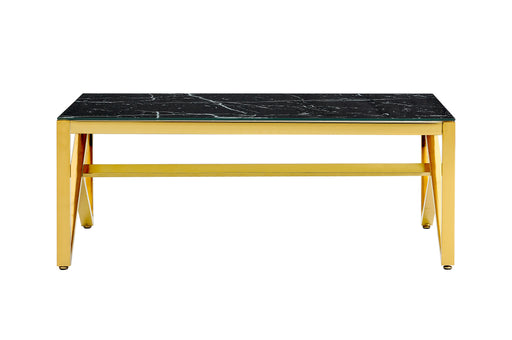 Table Basse MAJESTIQUE Gold et plateau en verre 120x60x45 cm marbré noir