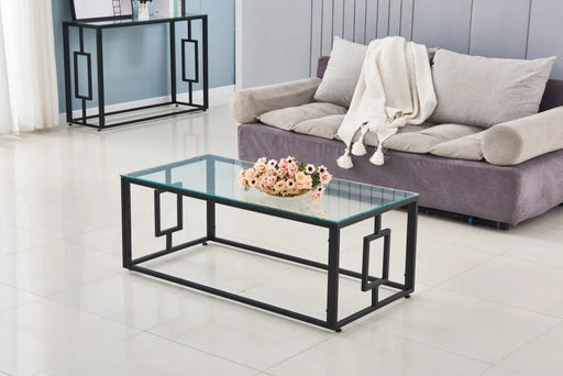 Table basse SOPHIE  pieds en métal noir 120 cm transparent