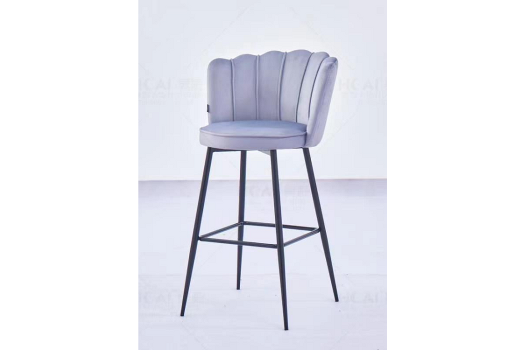 Tabouret de bar NYMPHEA Métal noir en velours anthracite