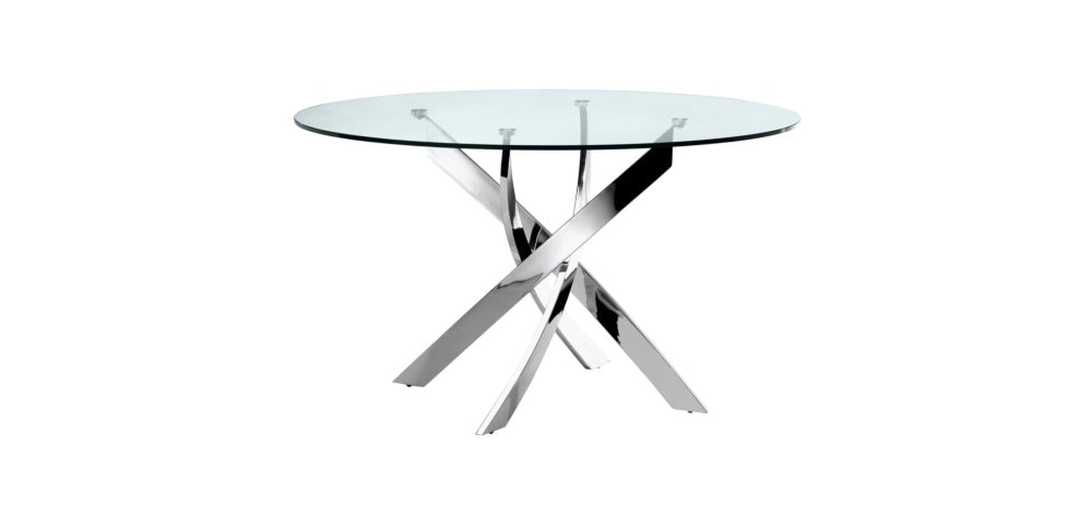 Table a manger ronde JESSICA chrome 100 cm 4 couverts transparent