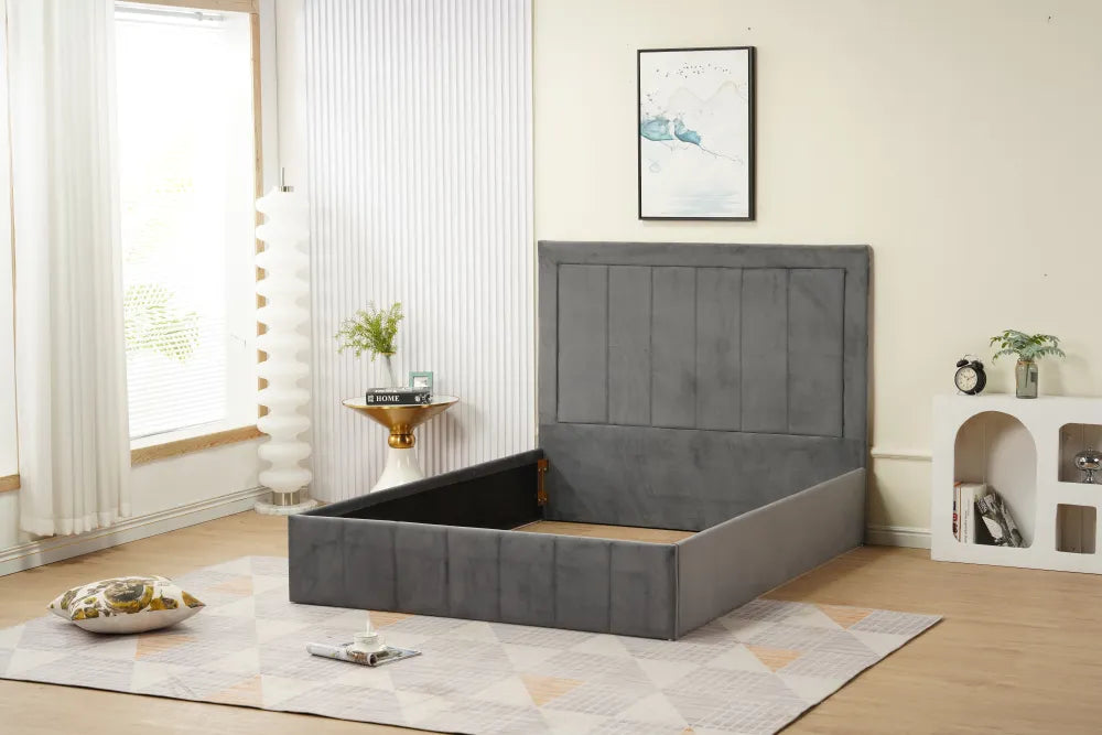 Cadre de lit POLO velours 140x190cm gris-anthracite