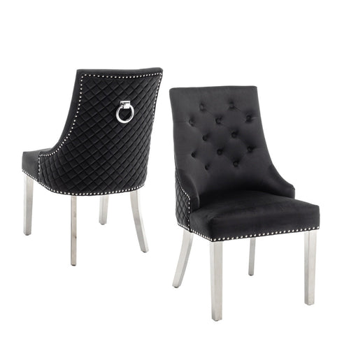 Chaise ANNEAU mattelassée et cloûtée Gold velours noir
