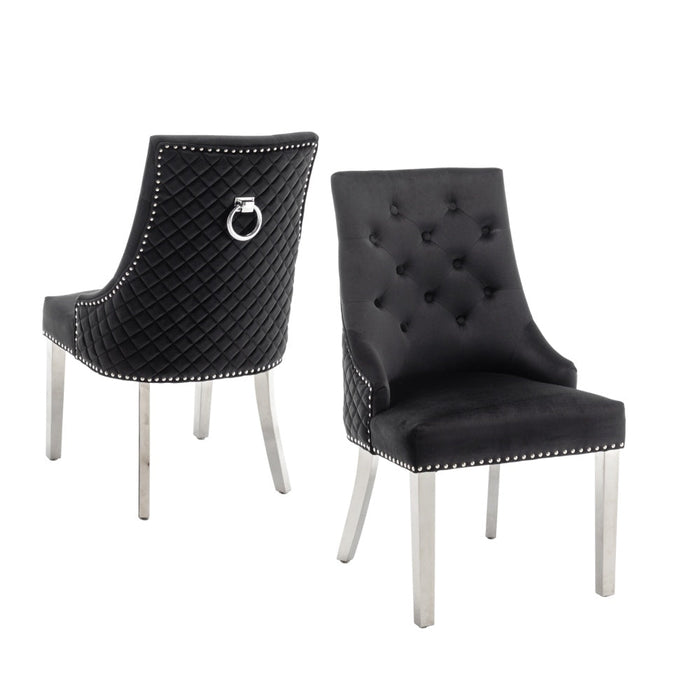 Chaise ANNEAU mattelassée et cloûtée Gold velours noir