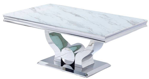 Table basse Trofy Chrome et plateau en verre 120x70 cm marbré blanc