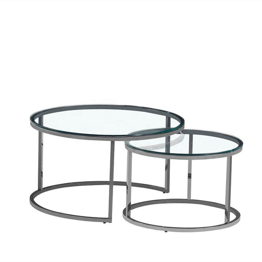 Table Basse Gigogne ARTO inox et plateau en verre transparent