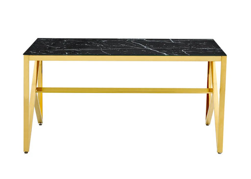Table à manger MAJESTIQUE Gold Plateau en verre trempé marbré noir