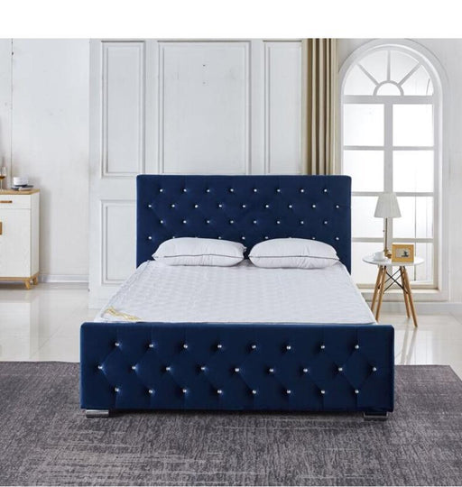 Lit 2 places 160x200 cm PRESTIGE velours  sommier inclus bleu