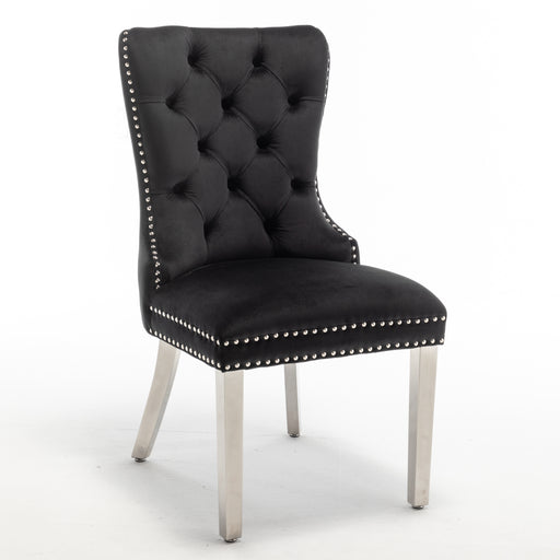 Chaise POIGNEE Cloûté en velours pied chromé noir