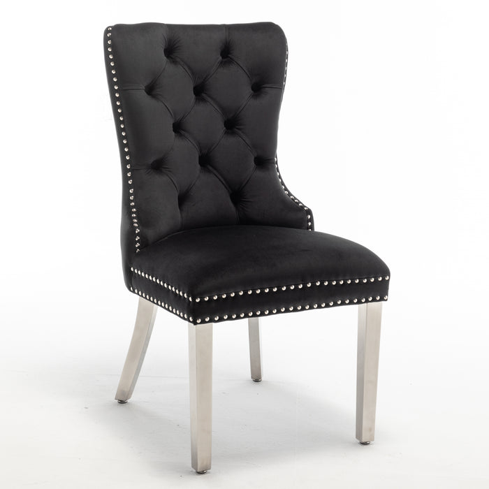 Chaise POIGNEE Cloûté en velours pied chromé noir