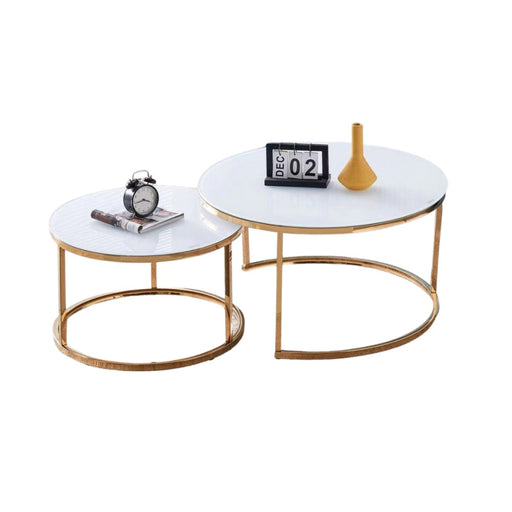 Table Basse Gigogne ARTO Gold et plateau en verre blanc