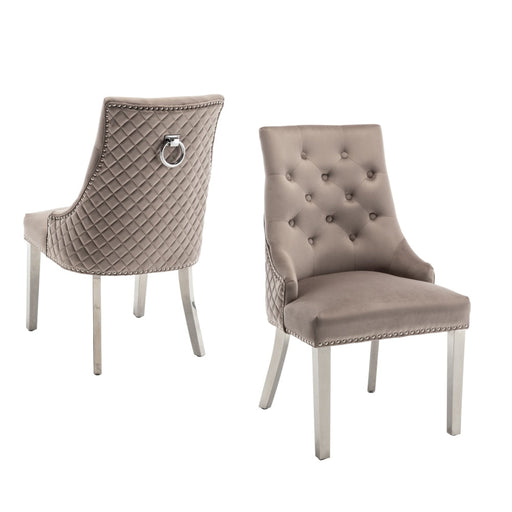 Chaise ANNEAU mattelassée et cloûtée Gold velours moka