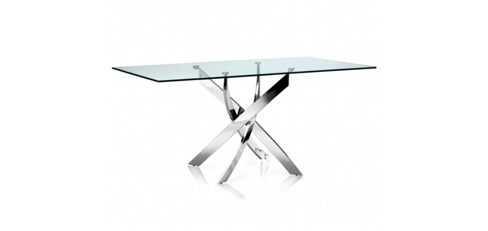 Table Repas JESSICA Chrome et plateau en verre 180 cm 6 à 8 couverts transparent
