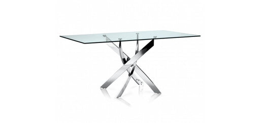 Table Repas JESSICA Chrome et plateau en verre 180 cm 6 à 8 couverts transparent
