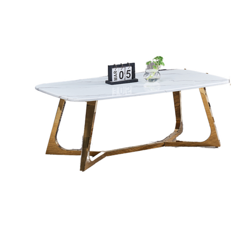 Table Basse GOSSIP Inox plateau en Granite Marbré Blanc 120x70 cm gold