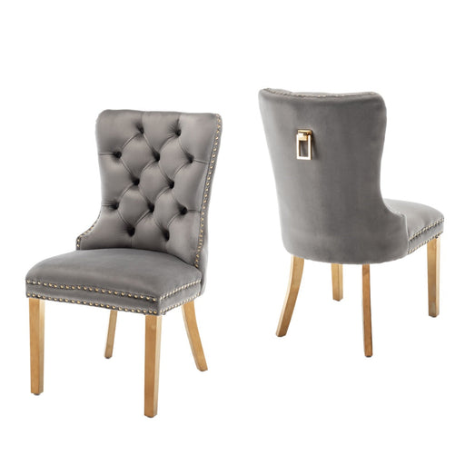 Chaise POIGNEE Cloûté en velours pied Gold anthracite