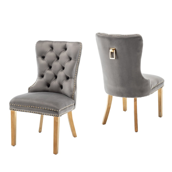 Chaise POIGNEE Cloûté en velours pied Gold anthracite