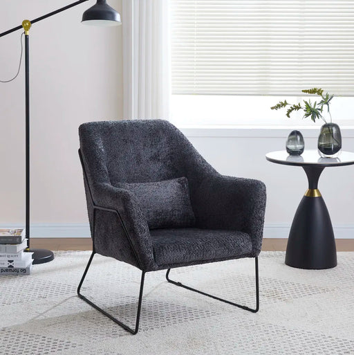 Fauteuil BASKA métal noir velours laine anthracite