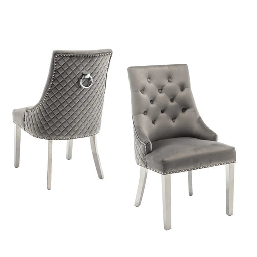 Chaise ANNEAU mattelassée et cloûtée Gold velours anthracite