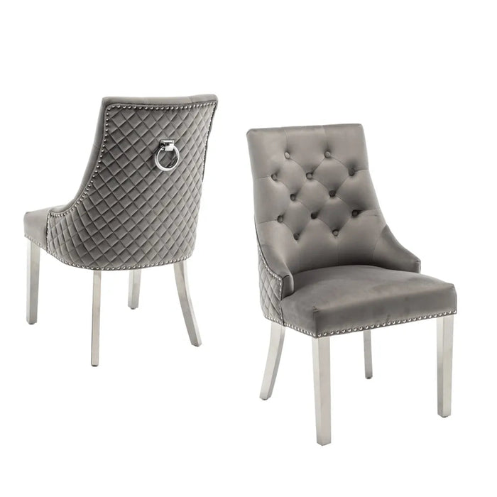 Chaise ANNEAU mattelassée et cloûtée Gold velours anthracite