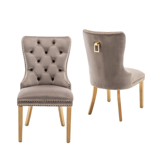 Chaise POIGNEE Cloûté en velours pied Gold moka
