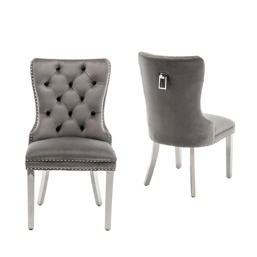Chaise POIGNEE Cloûté en velours pied chromé anthracite