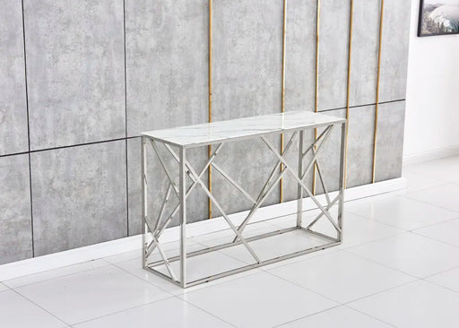 Console GEOMAG Inox Verre marbré-blanc 120x40x78 cm