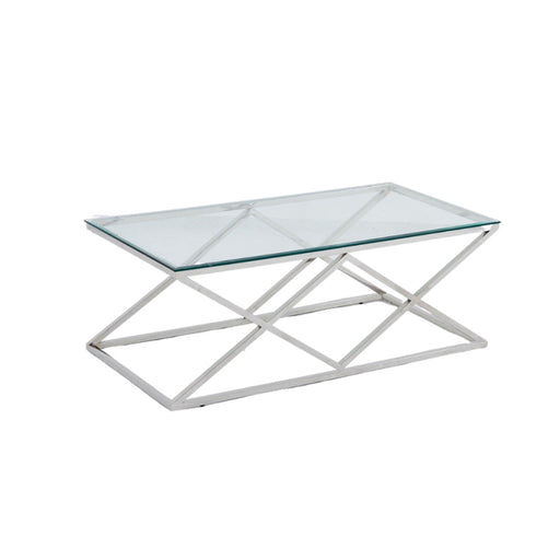 Table Basse TRIANGLE Chrome et plateau en verre 120x60 cm transparent