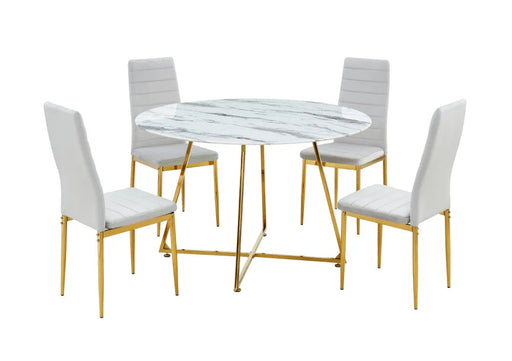 Table à manger ronde 4 personnes HELOISE Gold verre blanc D120 cm marbré blanc