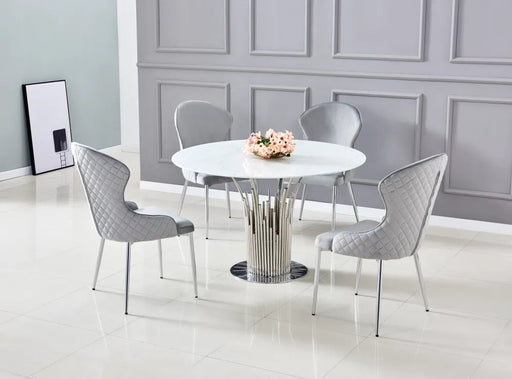 Table à manger ronde FLUTE Chrome marbré blanc