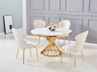 Table à manger ronde NAUTILUS en verre marbre blanc gold