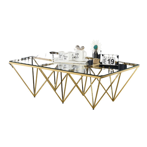 Table Basse GIZE rectangle Gold et plateau en verre 130X70X42 cm transparent