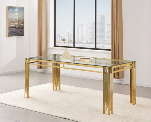 Table à manger FLUTE Gold Plateau en verre 180 CM transparent