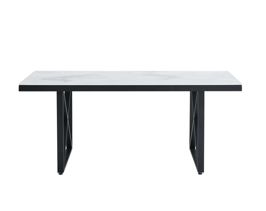 Table repas LEVANTO métal noir plateau en verre trempé