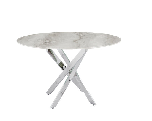 Table a manger ronde JESSICA XXL chrome 120 cm 4 couverts marbré gris