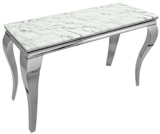 Console BAROQUE Chrome plateau en verre marbré-blanc 110x50x85 cm