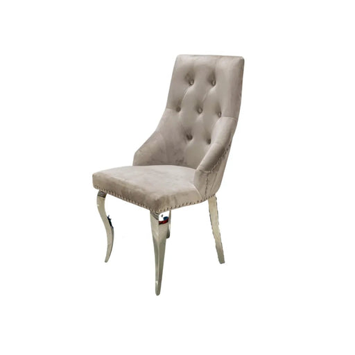 Chaise ANNEAU Capitonnées et Cloutées Chrome Velours écru