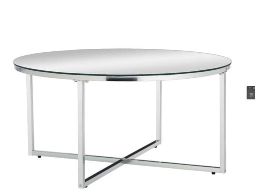 Table basse ronde LORIE chrome plateau en verre D90 cm miroir