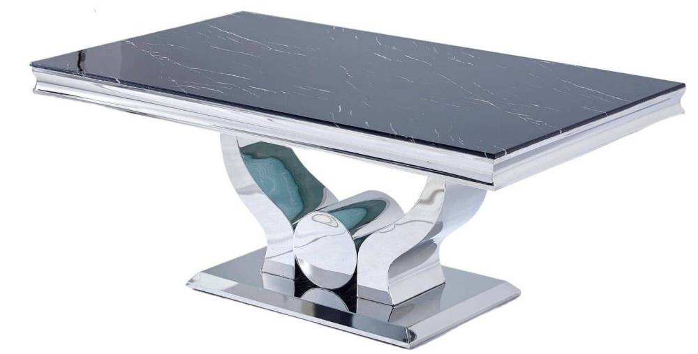 Table basse Trofy Chrome et plateau en verre 120x70 cm marbré noir