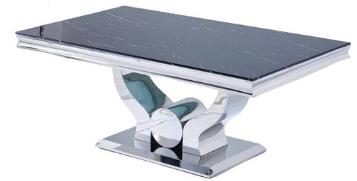 Table basse Trofy Chrome et plateau en verre 120x70 cm marbré noir