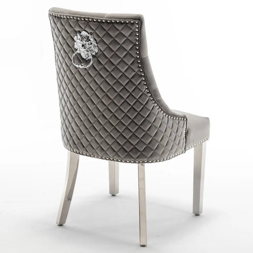 Chaise LION mattelassée et cloûtée chrome velours anthracite