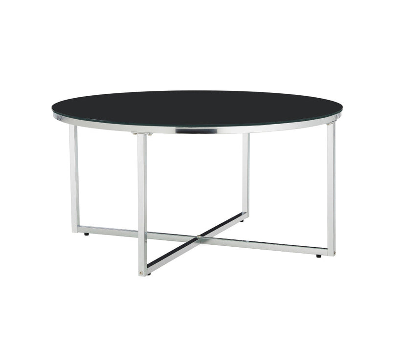 Table basse ronde LORIE chrome plateau en verre D90 cm marbré blanc
