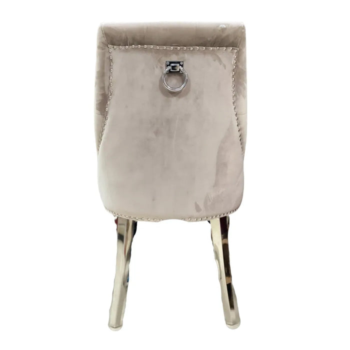 Chaise ANNEAU Capitonnées et Cloutées Chrome Velours gris