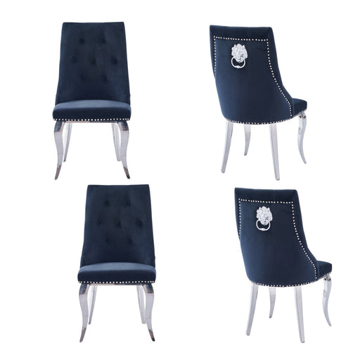 Chaise LION Capitonnées et Cloutées Chrome Velours noir