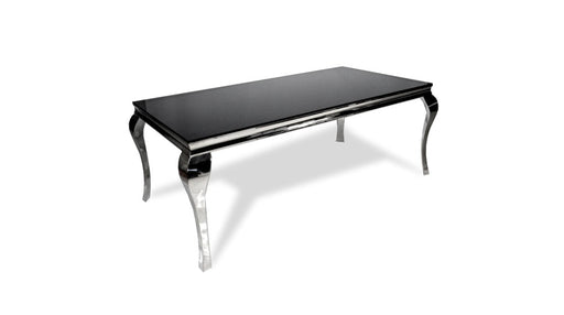 Table à manger BAROQUE 6 à 8 couverts pieds chrome plateau en verre 180x90 cm noir