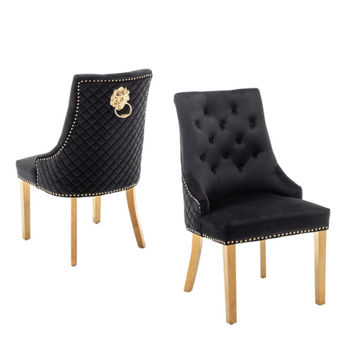 Chaise LION mattelassée et cloûtée Gold velours noir