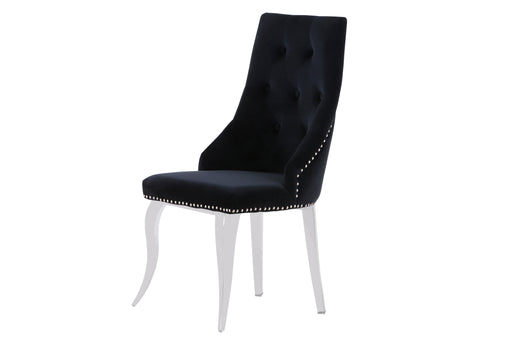 Chaise ANNEAU Capitonnées et Cloutées Chrome Velours noir