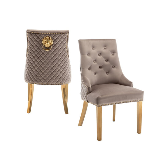 Chaise LION mattelassée et cloûtée Gold velours moka