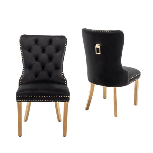Chaise POIGNEE Cloûté en velours pied Gold noir