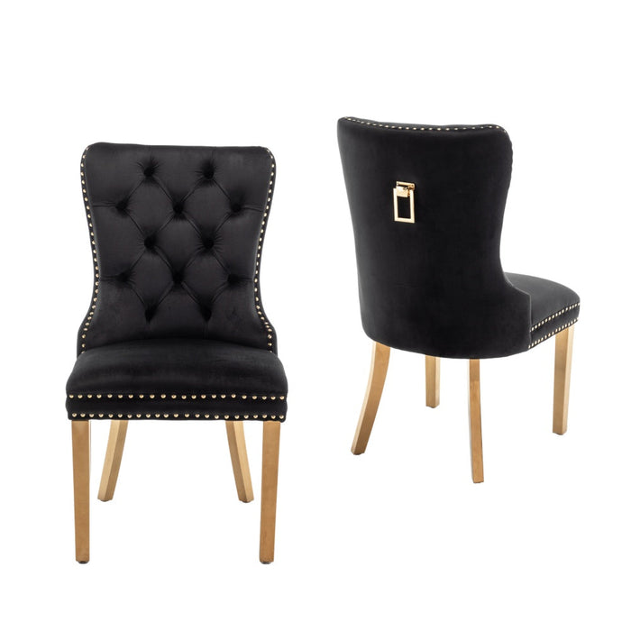 Chaise POIGNEE Cloûté en velours pied Gold noir