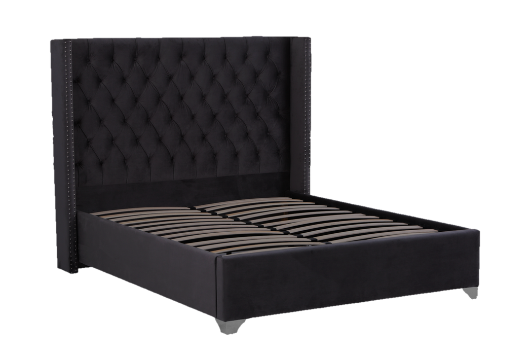 Lit double 160X200 cm PRINCESSE velours sommier inclus noir